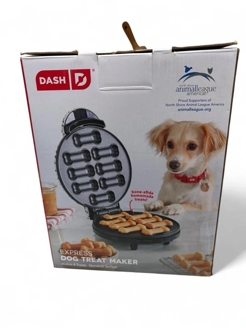 Dash Express Dog Treat Maker White Paw Print Bone Shaped Waffle Baker NIB